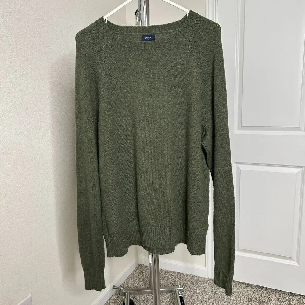J.Crew Lambswool Blend Sweater Olive Green Crewneck Mens Classic Pullover Large